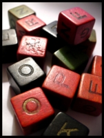 Dice : Dice - Game Dice - Wood Red Black Green with Gold or Black Letters Unknown Game